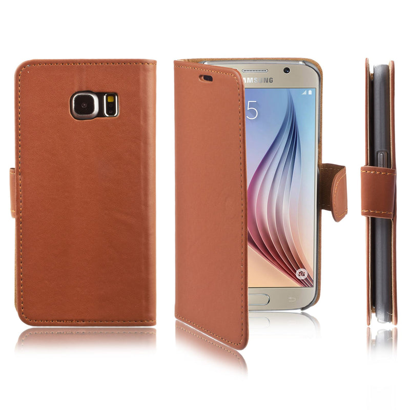 Xcessor Flip Open Leather PU Plastic Case for Samsung Galaxy S6 SM G920. Wallet Portfolio Stand With Magnetic Close System. Brown